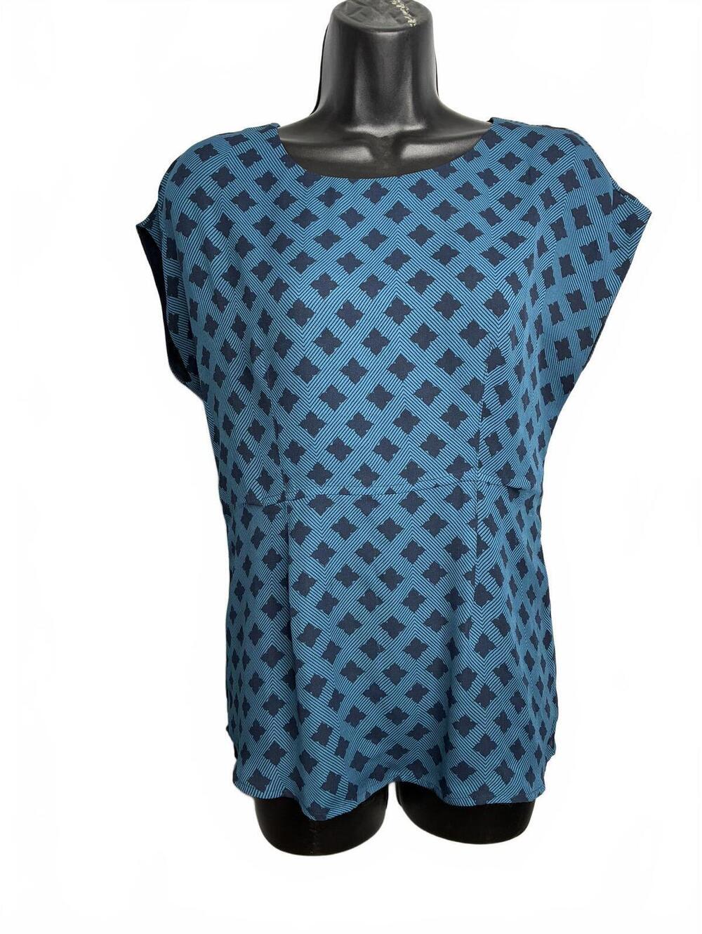 Cabi Blue Patterned Short Sleeve Top Women's XS